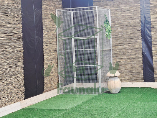 Volière/Chatterie Aluminium Monté 100Lx200Hx100l  cm – Robuste, Résistant Extérieur -  Panneaux + Porte