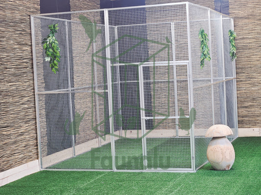 Volière/Chatterie Aluminium Monté 300Lx200Hx200l cm – Robuste, Résistant Extérieur - Panneaux + Porte