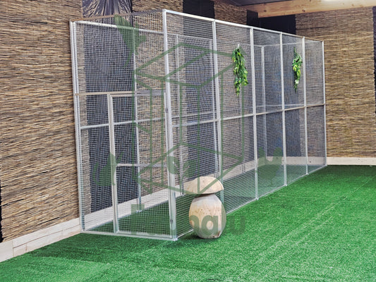Volière/Chatterie Aluminium Monté 500Lx200Hx100l cm – Robuste, Résistant Extérieur - Panneaux + Porte