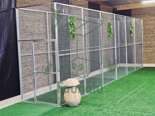Volière/Chatterie Aluminium Monté 600Lx200Hx100l cm – Robuste, Résistant Extérieur - Panneaux + Porte