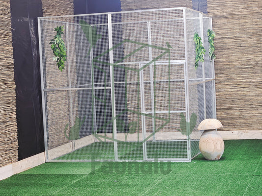 Volière/Chatterie Aluminium Monté 200Lx200Hx200l cm – Robuste, Résistant Extérieur - Panneaux + Porte