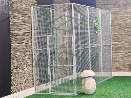 Volière/Chatterie Aluminium Monté 300Lx200Hx100l cm – Robuste, Résistant Extérieur - Panneaux + Porte