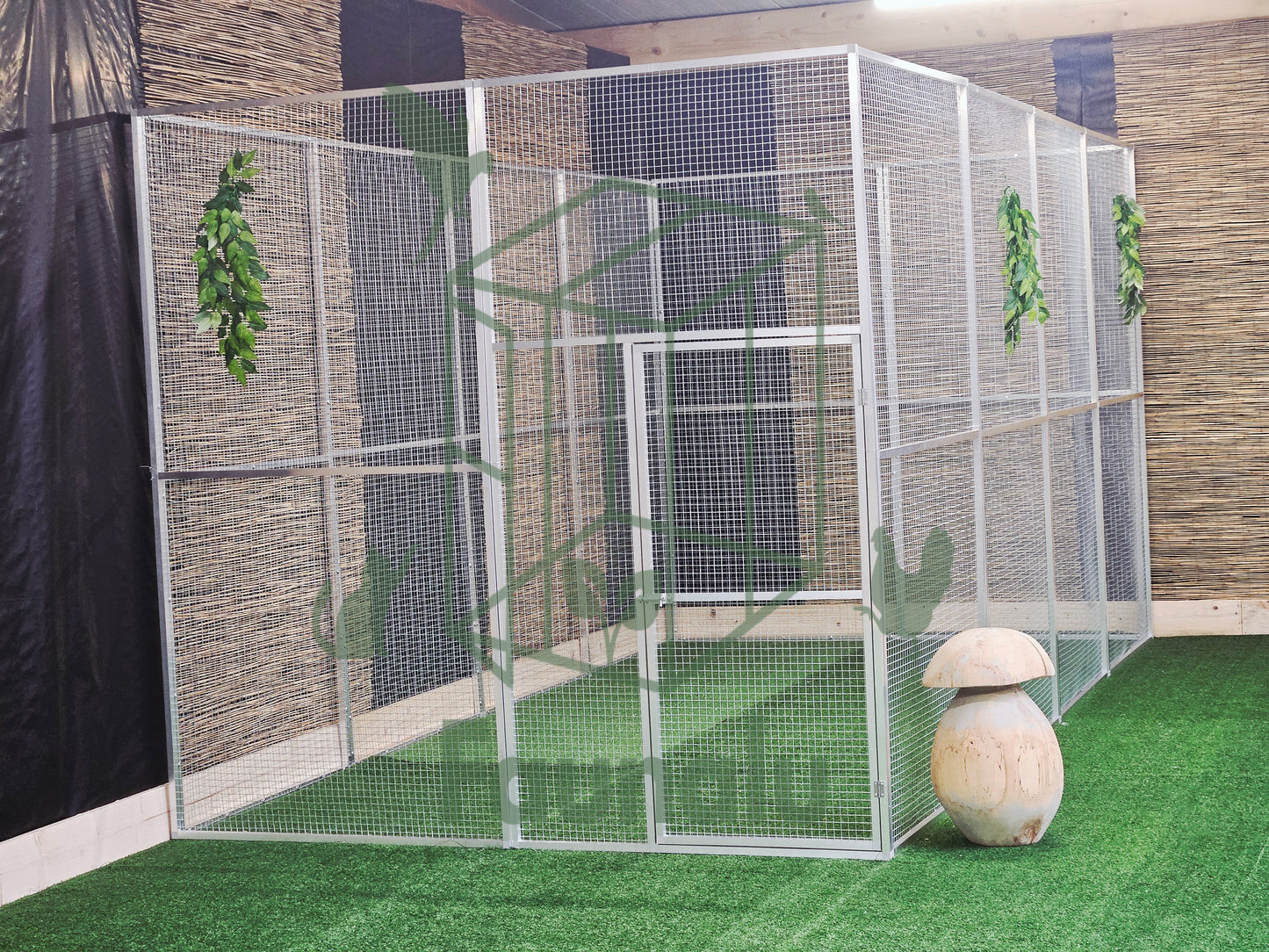 Volière/Chatterie Aluminium Monté 400Lx200Hx200l cm – Robuste, Résistant Extérieur - Panneaux + Porte