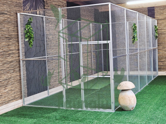 Volière/Chatterie Aluminium Monté 500Lx200Hx200l cm – Robuste, Résistant Extérieur - Panneaux + Porte