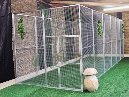 Volière/Chatterie Aluminium Monté 600Lx200Hx200l cm – Robuste, Résistant Extérieur - Panneaux + Porte